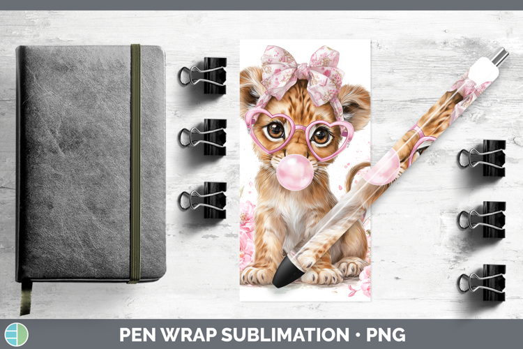 Lion Animals Pink Bubble Gum Pen Wrap Sublimation Design