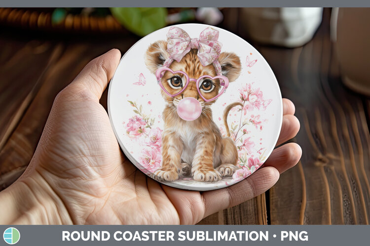 GorgeousAnimals Pink Bubble Gum Round Coaster design.