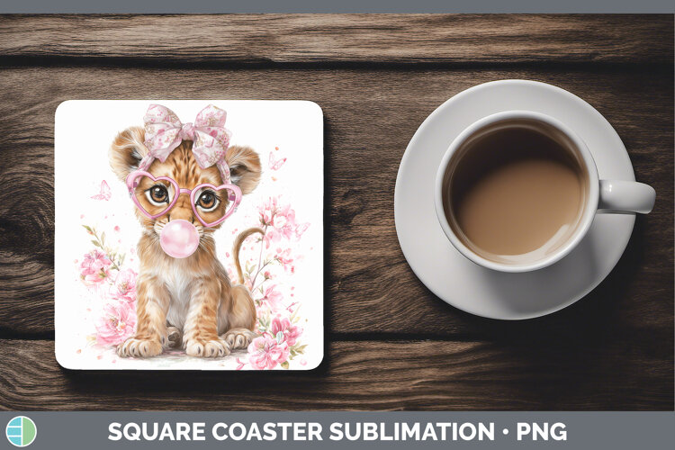 GorgeousAnimals Pink Bubble Gum Square Coaster design.