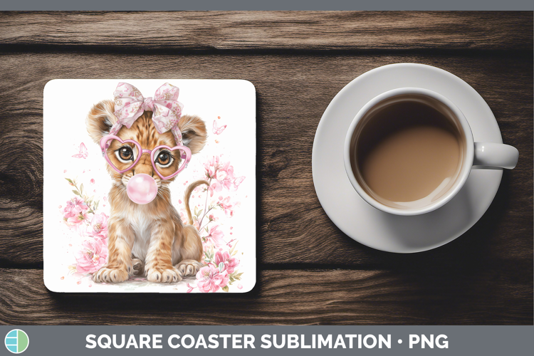 Lion Animals Pink Bubble Gum Square Coaster Sublimation Desi