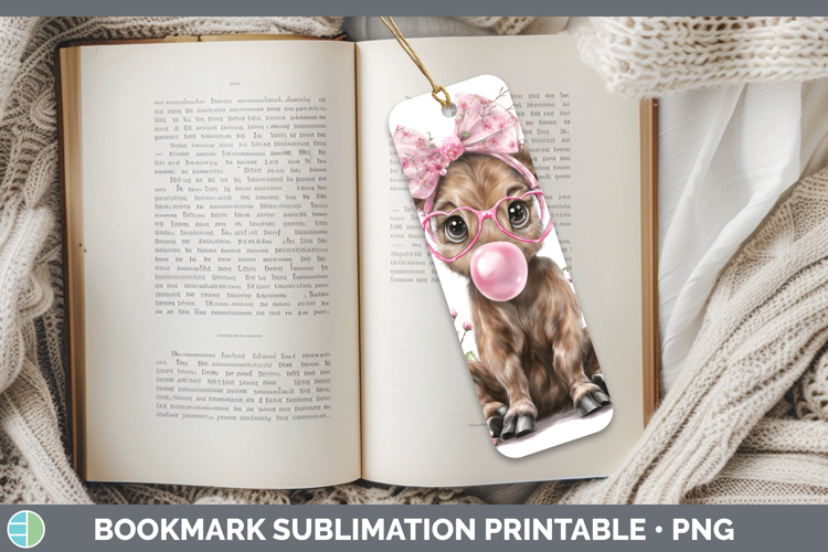 Moose Animals Pink Bubble Gum Bookmark Sublimation Design