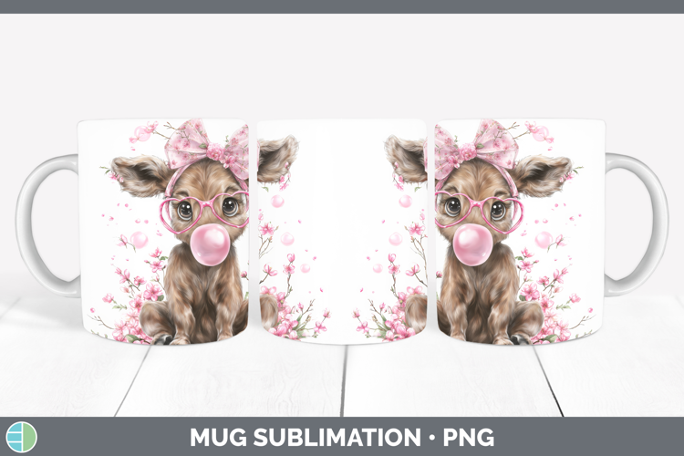 Moose Animals Pink Bubble Gum Mug Wrap Sublimation Design