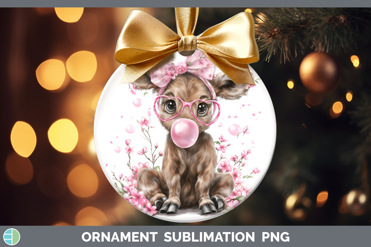 Moose Animals Pink Bubble Gum Ornament Sublimation Design