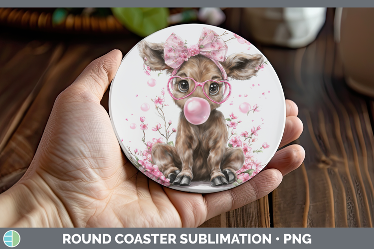Moose Animals Pink Bubble Gum Round Coaster Sublimation Desi