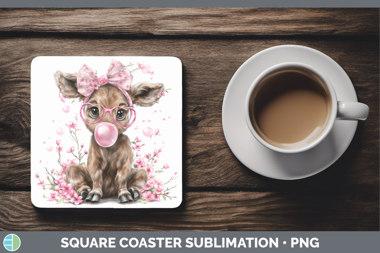 GorgeousAnimals Pink Bubble Gum Square Coaster design.
