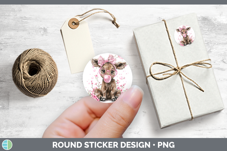 Moose Animals Pink Bubble Gum Stickers Design