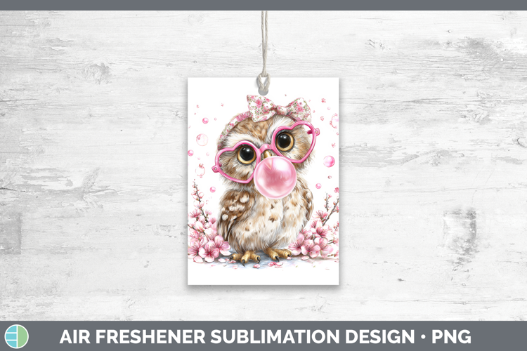 Owl Animals Pink Bubble Gum Air Freshener Sublimation Design