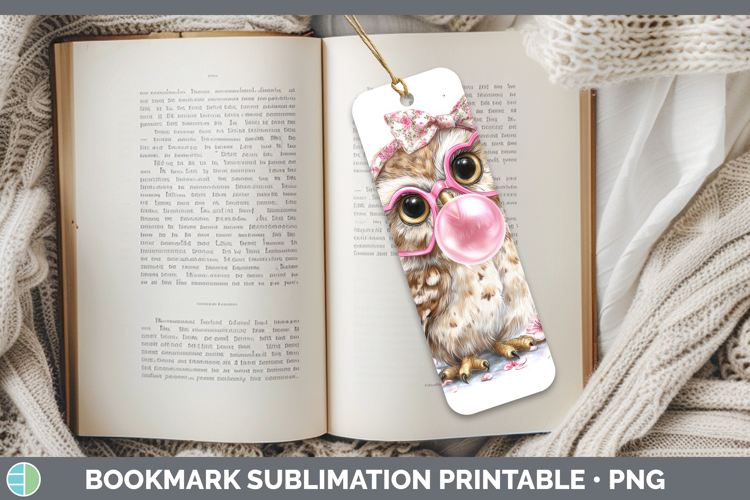 Owl Animals Pink Bubble Gum Bookmark Sublimation Design