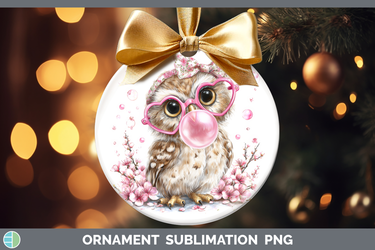 Owl Animals Pink Bubble Gum Ornament Sublimation Design