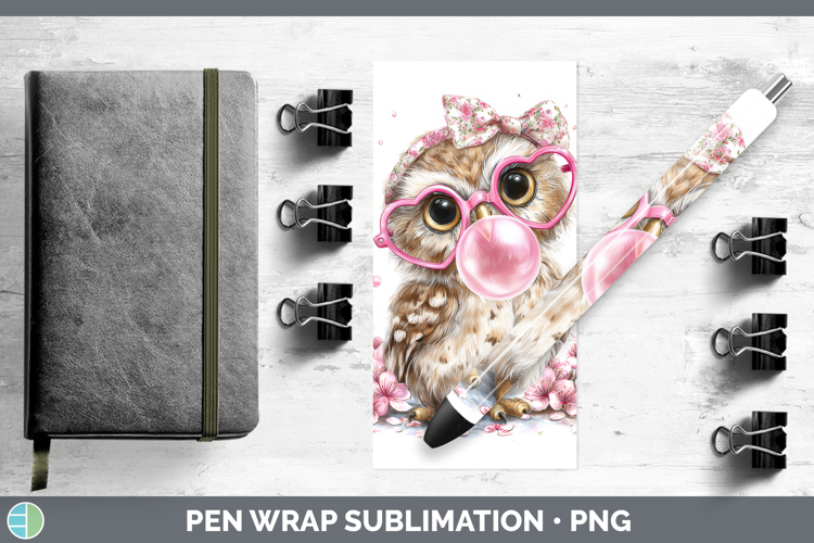 Owl Animals Pink Bubble Gum Pen Wrap Sublimation Design