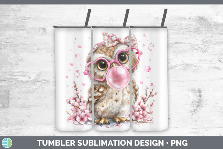 Owl Animals Pink Bubble Gum Tumbler Sublimation Design