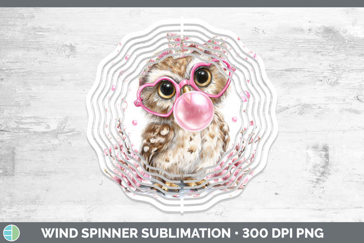 Owl Animals Pink Bubble Gum Wind Spinner Sublimation Design