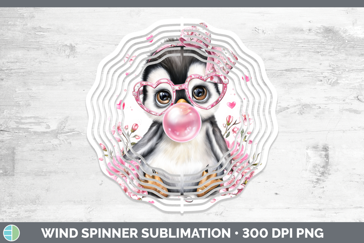 Penguin Animals Pink Bubble Gum Wind Spinner Sublimation Des
