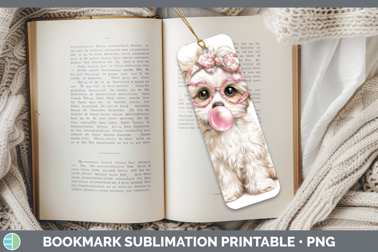 Puppy Animals Pink Bubble Gum Bookmark Sublimation Design