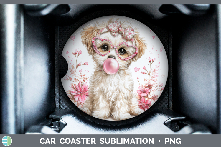 Puppy Animals Pink Bubble Gum Car Coaster Sublimation Design