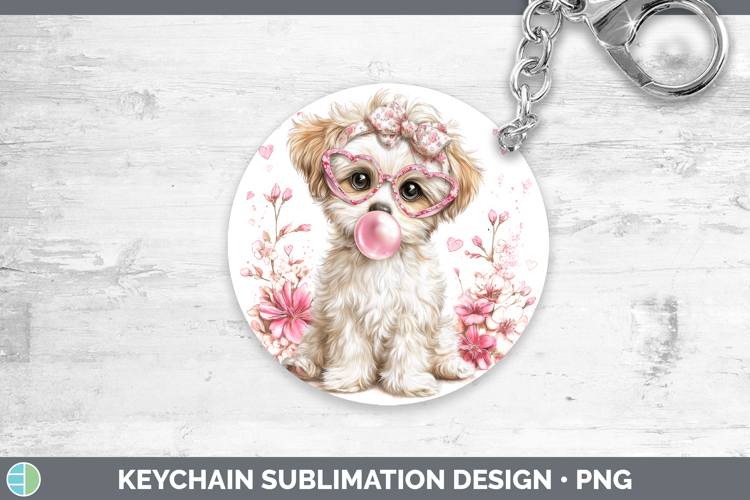 Puppy Animals Pink Bubble Gum Keychain Sublimation Design