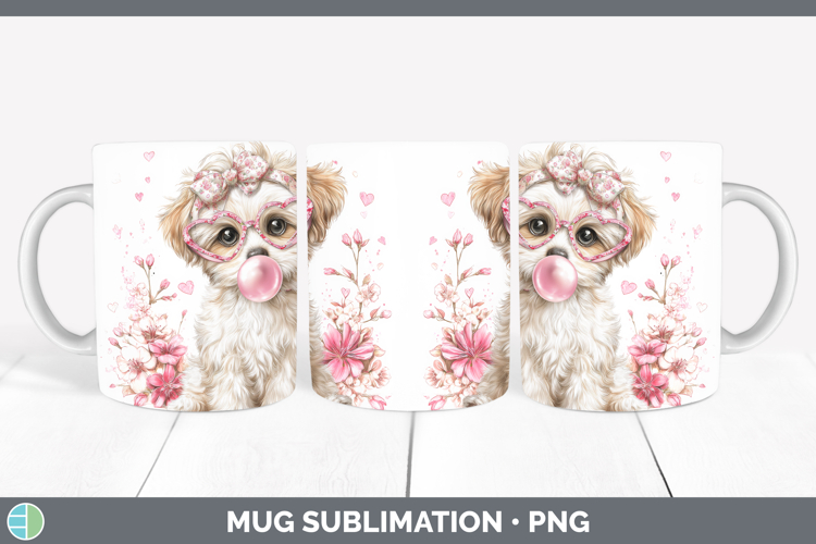 Puppy Animals Pink Bubble Gum Mug Wrap Sublimation Design
