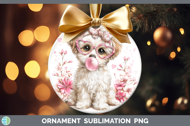 Puppy Animals Pink Bubble Gum Ornament Sublimation Design