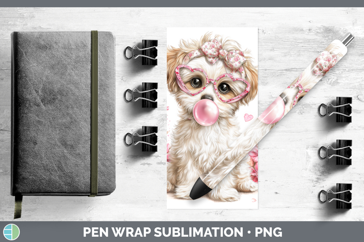 Puppy Animals Pink Bubble Gum Pen Wrap Sublimation Design