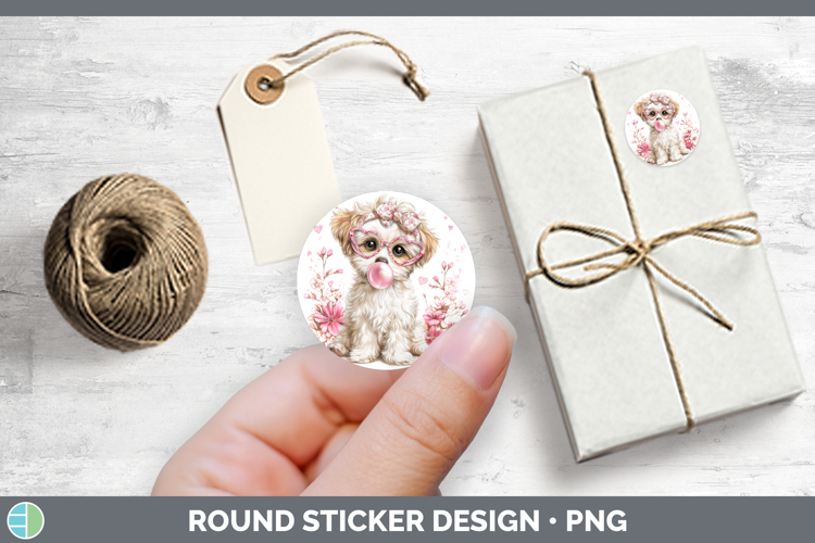 Puppy Animals Pink Bubble Gum Stickers Design