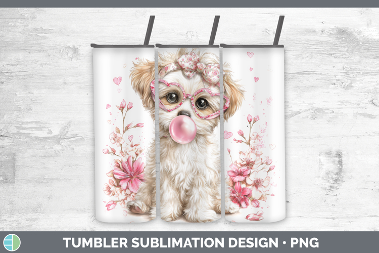 Puppy Animals Pink Bubble Gum Tumbler Sublimation Design