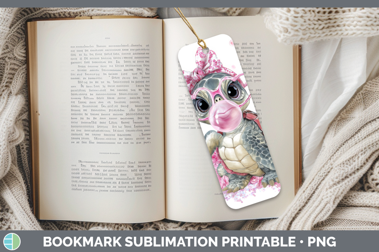 Sea Turtle Animals Pink Bubble Gum Bookmark Sublimation Desi