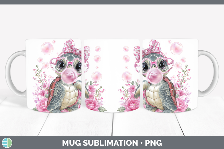 Sea Turtle Animals Pink Bubble Gum Mug Wrap Sublimation Desi