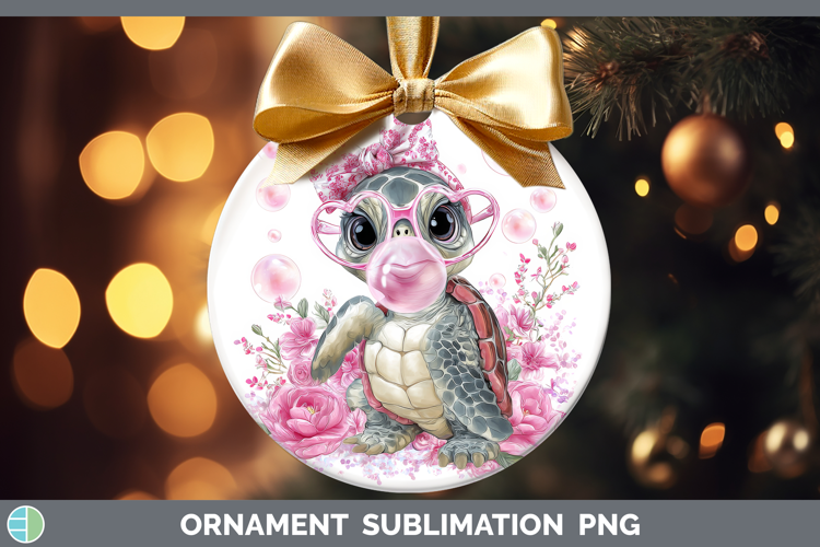 Sea Turtle Animals Pink Bubble Gum Ornament Sublimation Desi