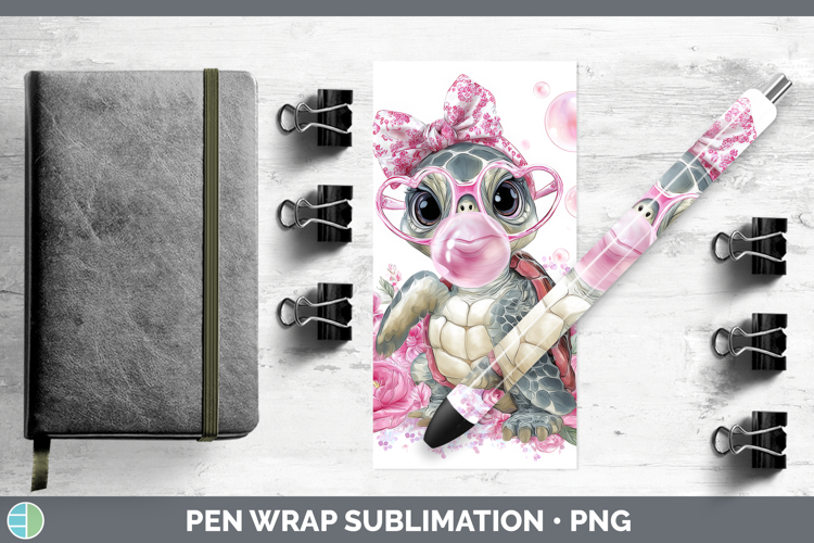 Sea Turtle Animals Pink Bubble Gum Pen Wrap Sublimation Desi