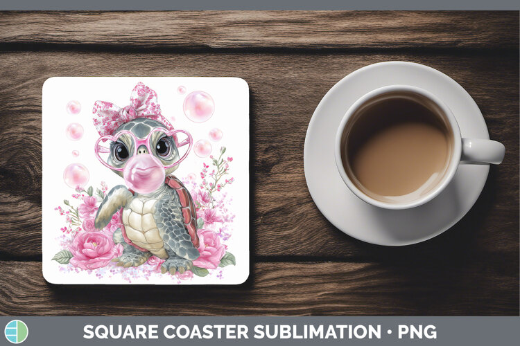 GorgeousAnimals Pink Bubble Gum Square Coaster design.