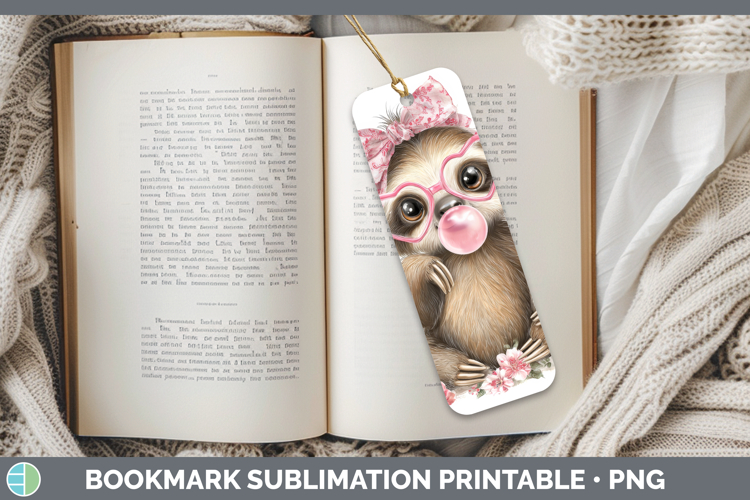 Sloth Animals Pink Bubble Gum Bookmark Sublimation Design