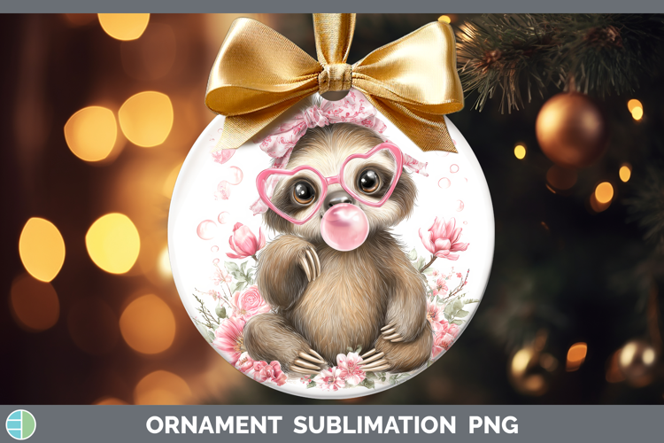 Sloth Animals Pink Bubble Gum Ornament Sublimation Design