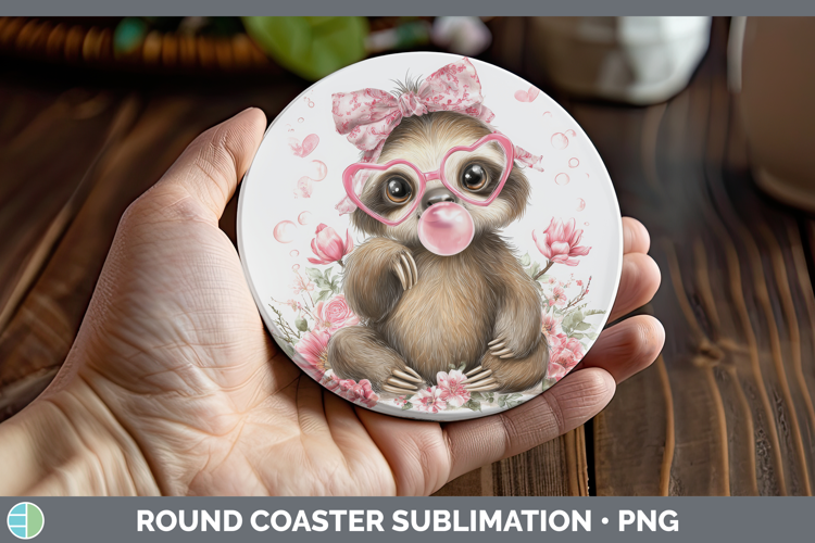 Sloth Animals Pink Bubble Gum Round Coaster Sublimation Desi