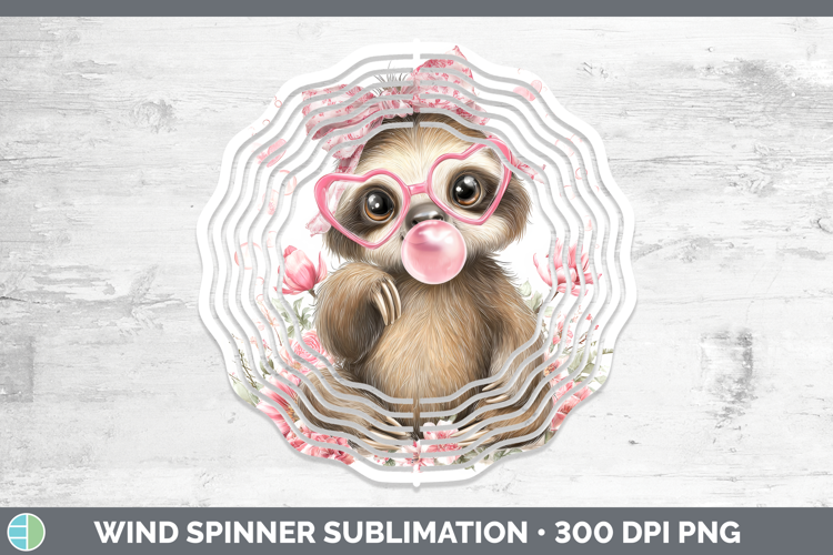 Sloth Animals Pink Bubble Gum Wind Spinner Sublimation Desig