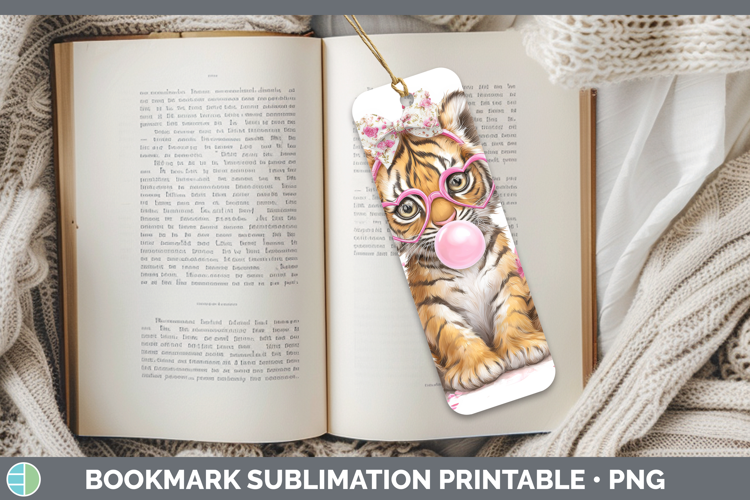 Tiger Animals Pink Bubble Gum Bookmark Sublimation Design