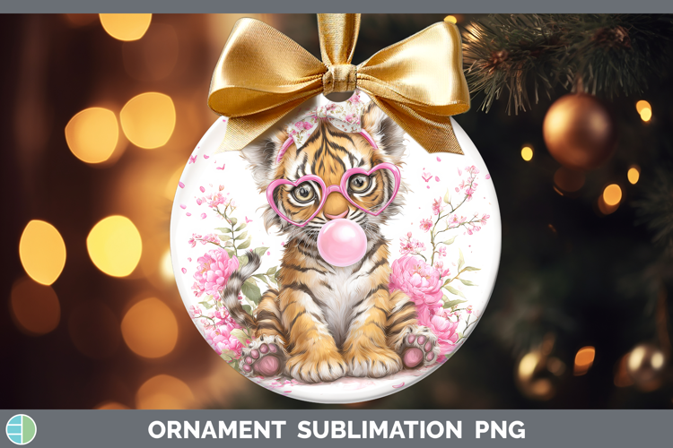 Tiger Animals Pink Bubble Gum Ornament Sublimation Design