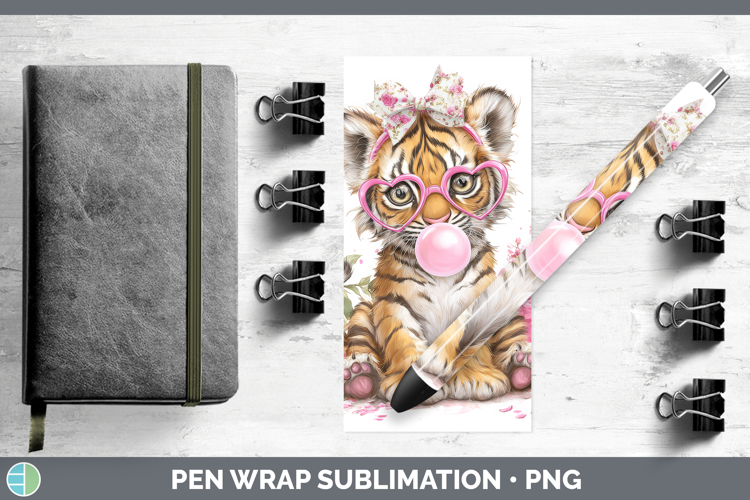 Tiger Animals Pink Bubble Gum Pen Wrap Sublimation Design