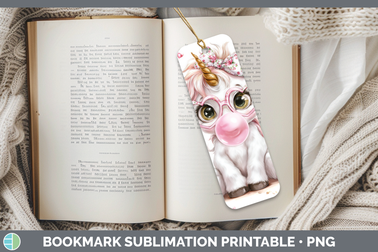 Unicorn Animals Pink Bubble Gum Bookmark Sublimation Design