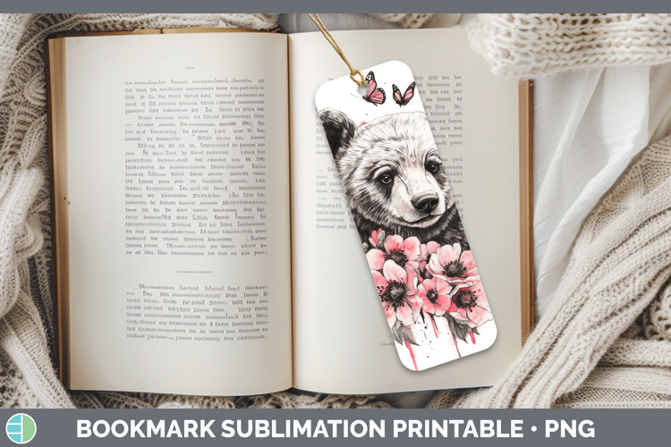 Animals Pink Drips Bear Bookmark Sublimation Printable Desig