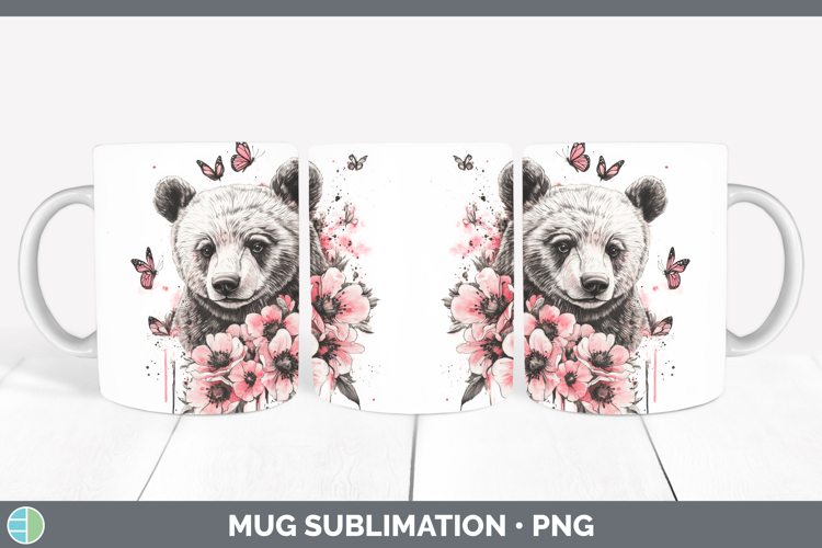 Animals Pink Drips Bear Mug Wrap Sublimation Coffee Cup Desi