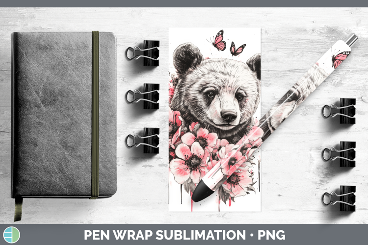 Animals Pink Drips Bear Pen Wrap Sublimation Pen Designs