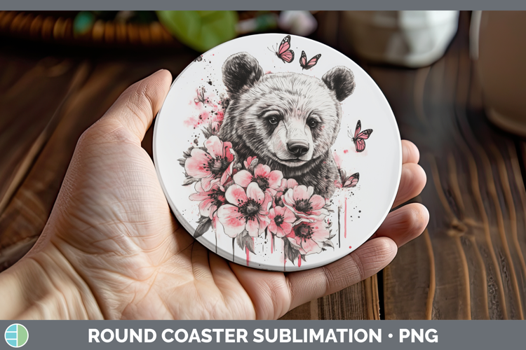 Animals Pink Drips Bear Round Coaster Sublimation Coaster De