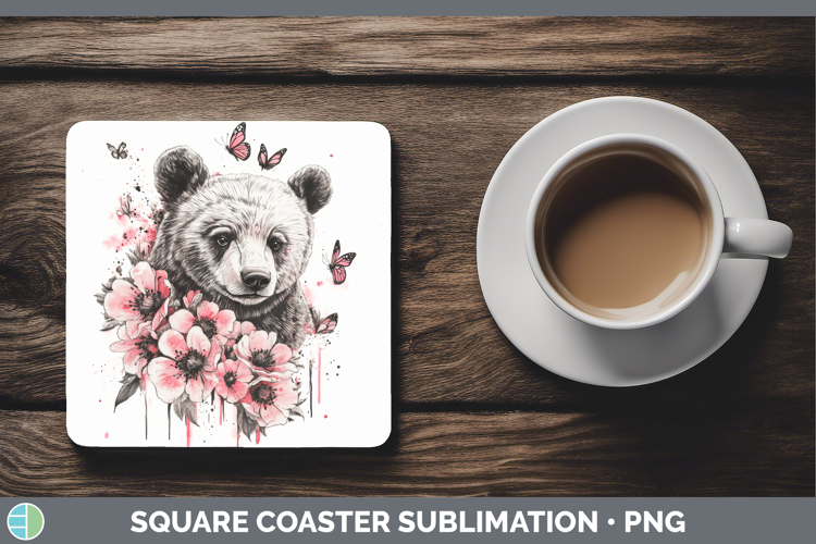 Animals Pink Drips Bear Square Coaster Sublimation Coaster D