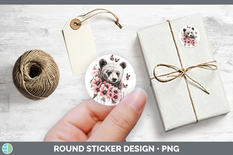 Animals Pink Drips Bear Stickers | Round Labels Designs