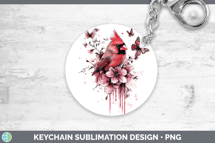 Animals Pink Drips Cardinal Keychain Sublimation Keyring Des