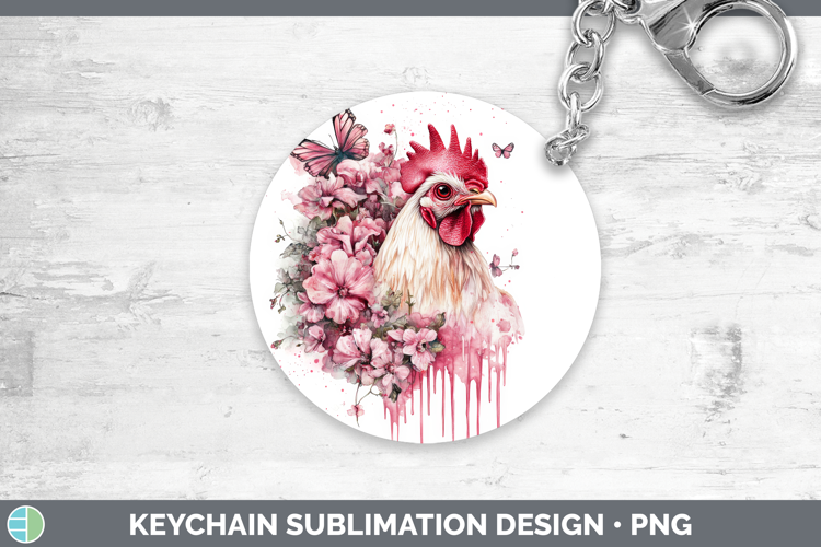Animals Pink Drips Chicken Keychain Sublimation Keyring Desi