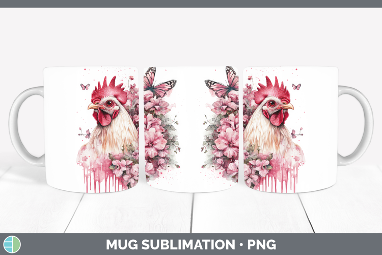 Animals Pink Drips Chicken Mug Wrap Sublimation Coffee Cup D