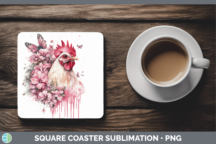 Animals Pink Drips Chicken Square Coaster Sublimation Coaste