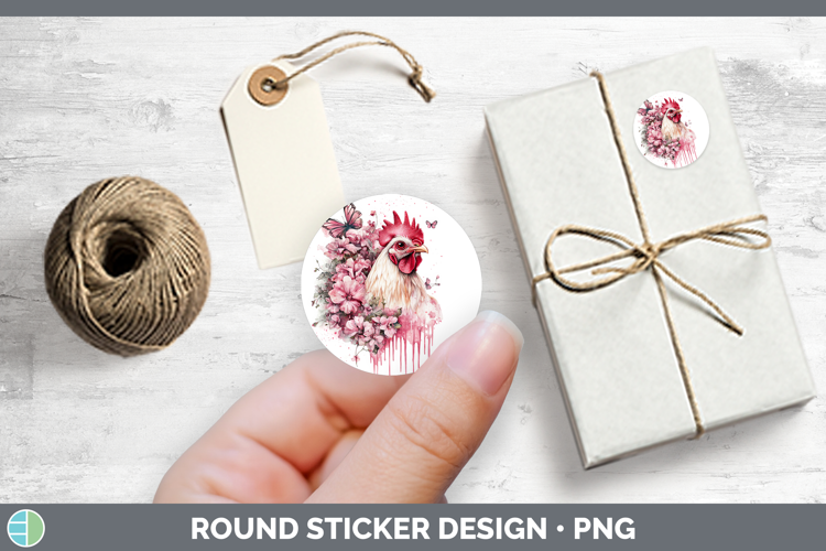 Animals Pink Drips Chicken Stickers | Round Labels Designs