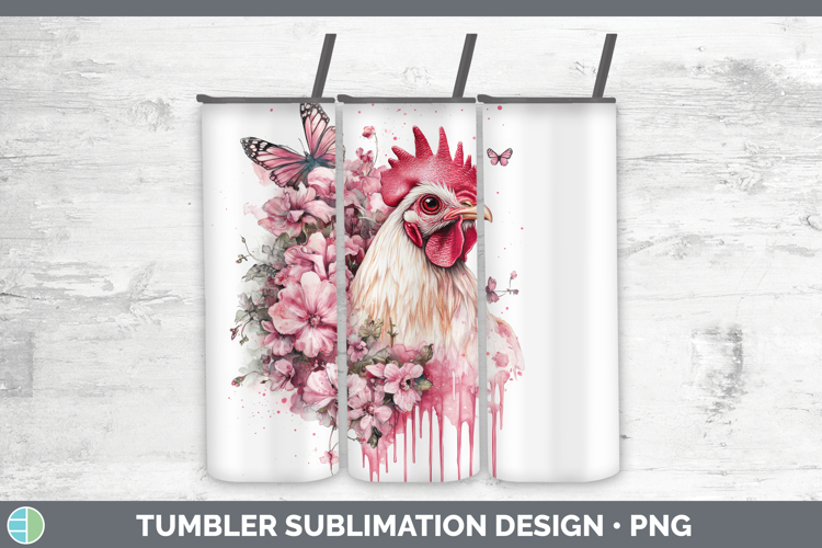 Animals Pink Drips Chicken Tumbler Sublimation 20 oz Skinny